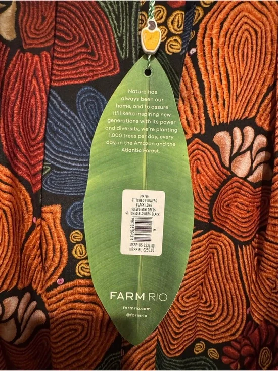 FARM Rio Black Floral Embroidered Mini Dress with Multicolor Stitching - Picture 4 of 5